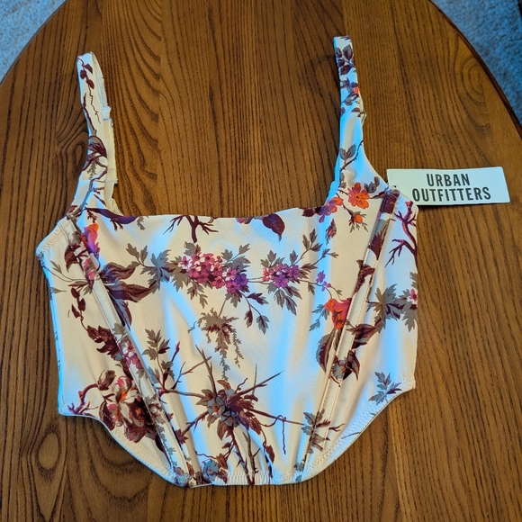 Urban Outfitters Tan/Purple Floral Bustier, Size M - NEW - Picture 3 of 10